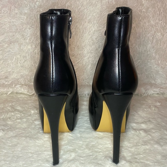 Black Faux Leather | Platform Pump | Six Inch Heeled Bootie - Picture 11 of 12